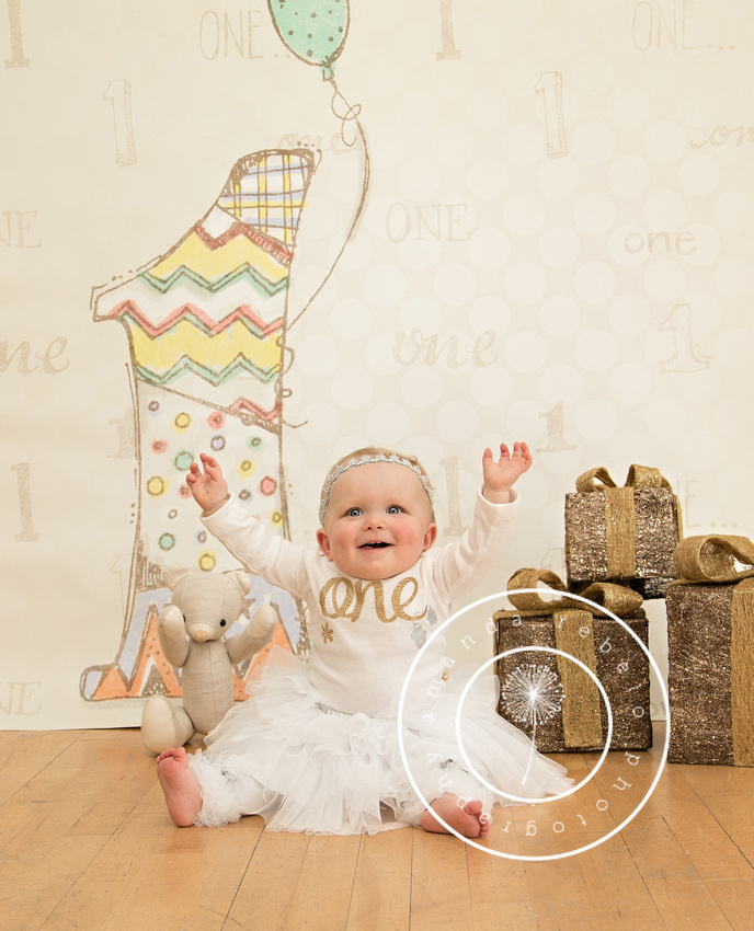 1 year old birthday cake smash with Holiday Pictures in Plymouth Studio, Massachusetts.
